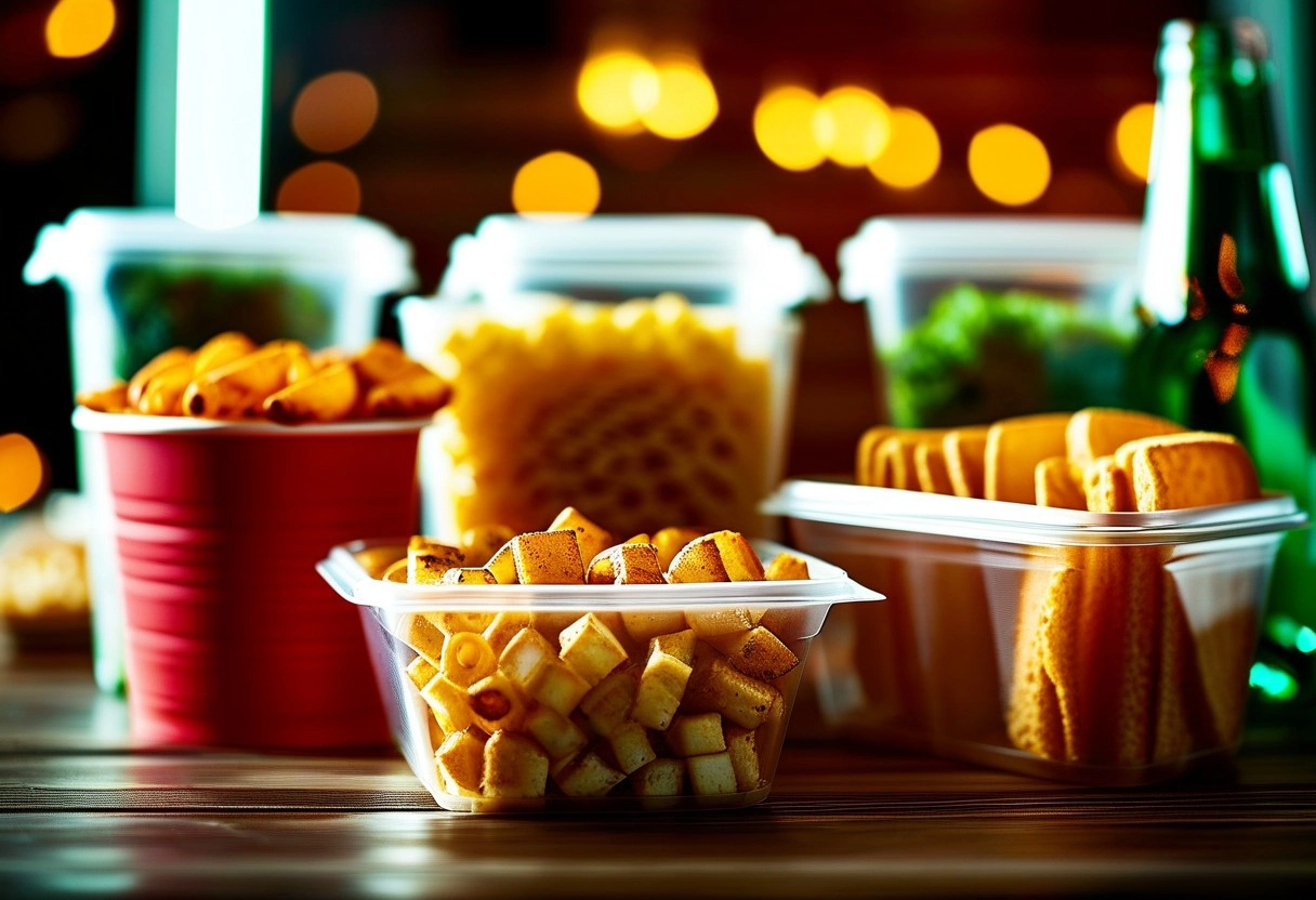 contenedores de comida en diferentes tamaños, colores y formas.