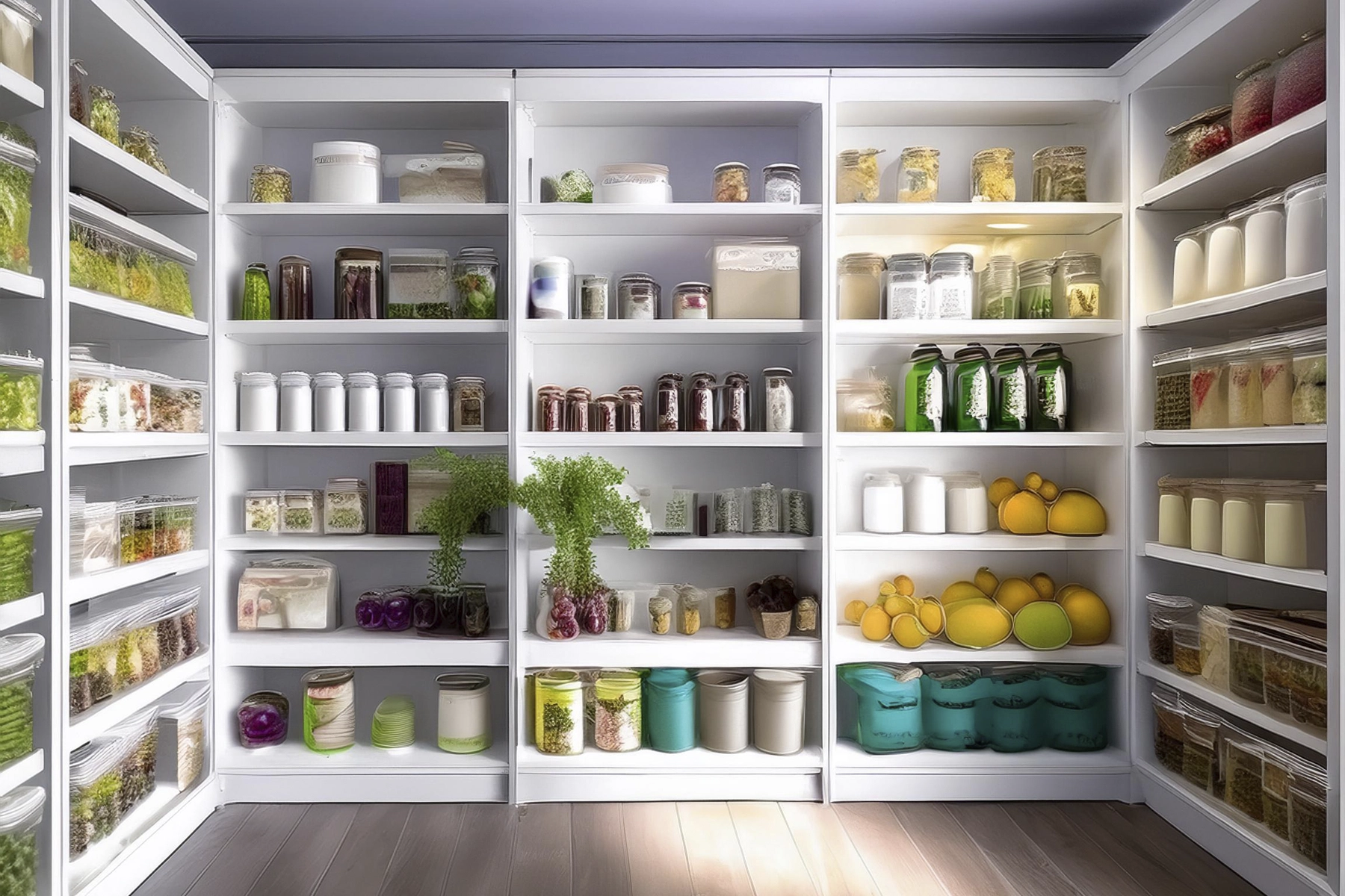 Alacena de almacenamiento para cocina con frascos de comida y fruta