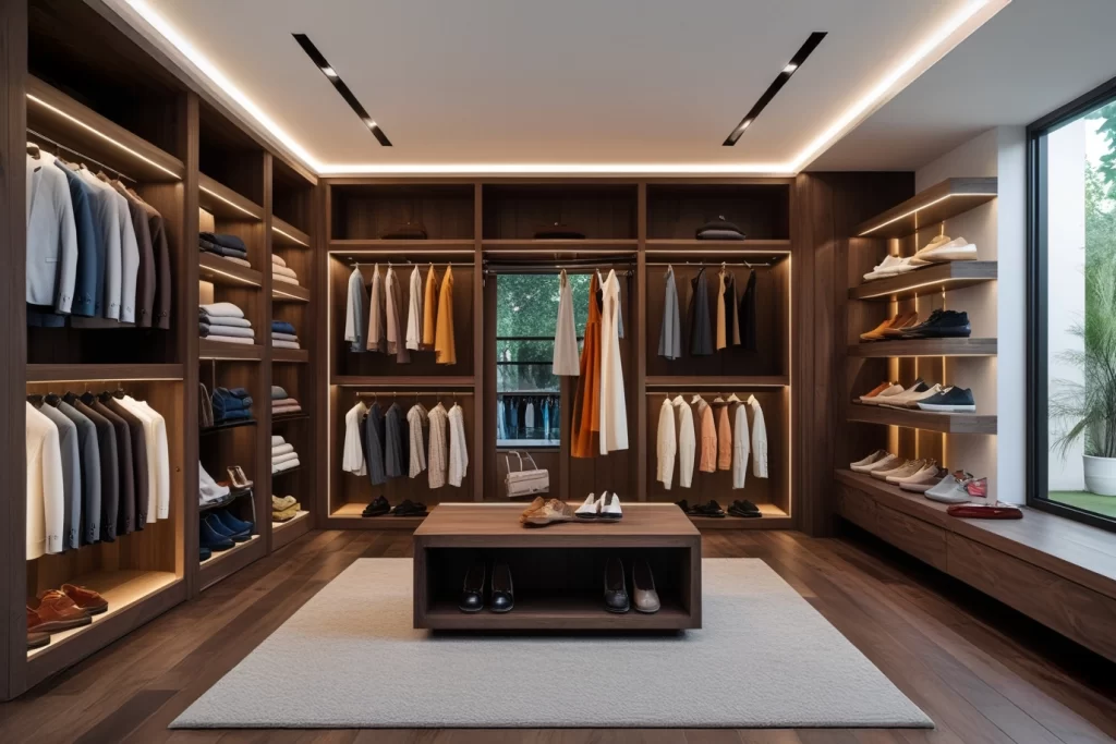 Closet de madera moderno con luz led
