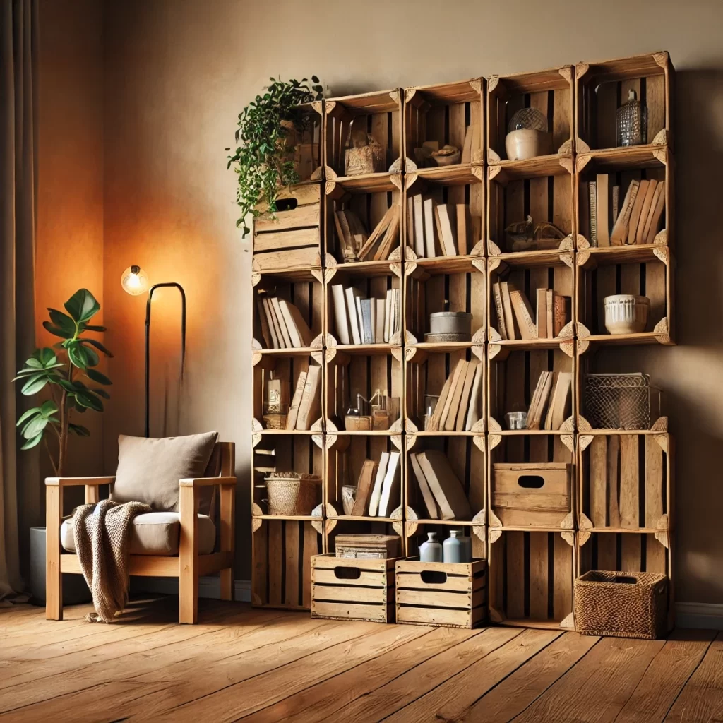Lee más sobre el artículo Libreros con Huacales de Madera: Beneficios, Costos y Algunos Consejos