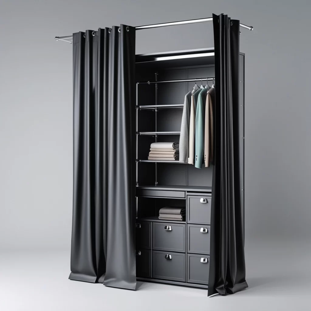 Closet armable en negro con cortina