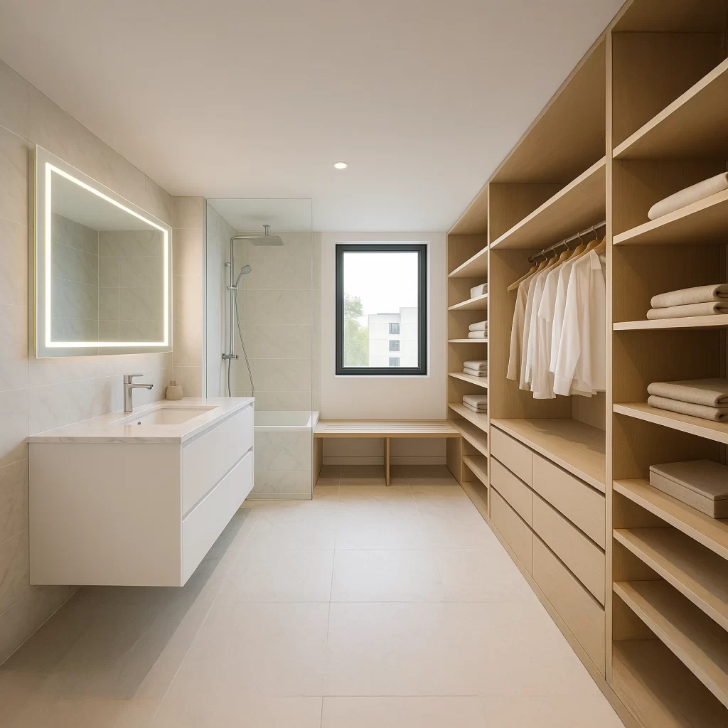 Lee más sobre el artículo Cómo Diseñar Un Baño Con Vestidor Funcional y Elegante