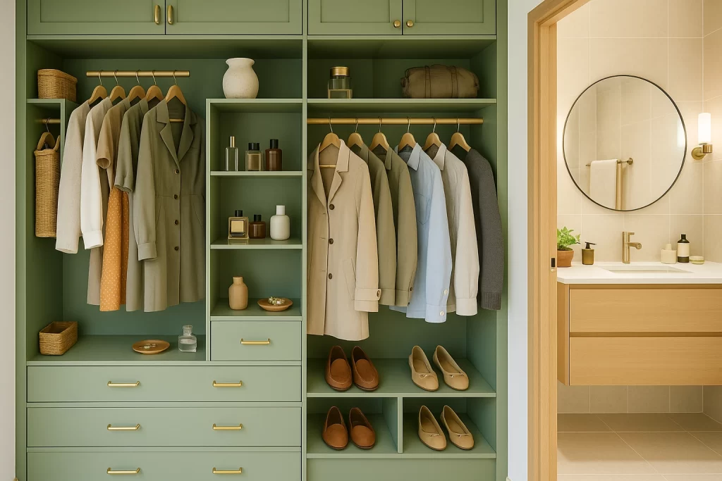 Baño con vestidor verde