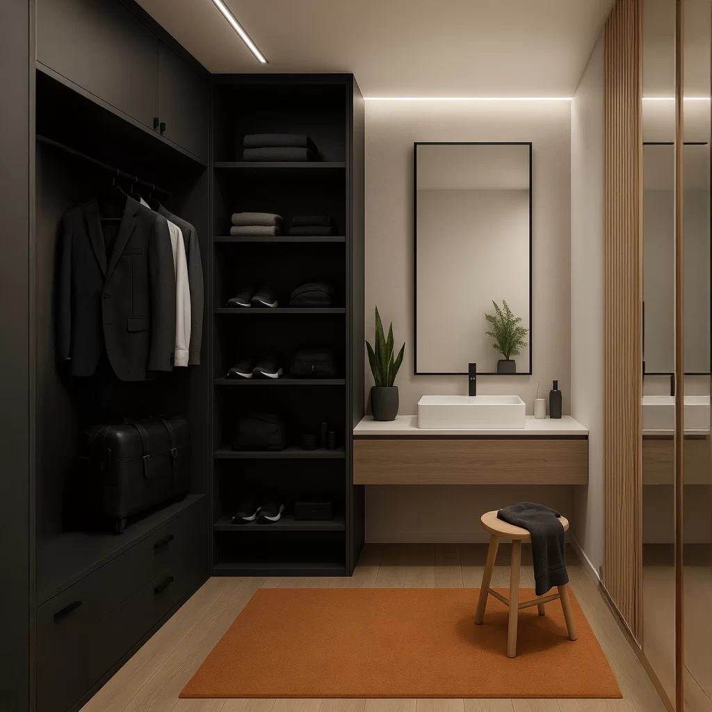 baño con vestidor negro
