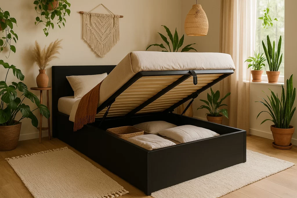 Cama con almacenamiento en espacio natural