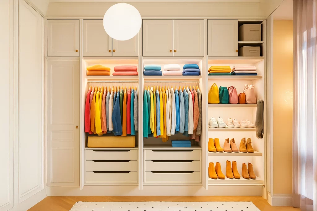 Closet Abierto ordenado y con colores