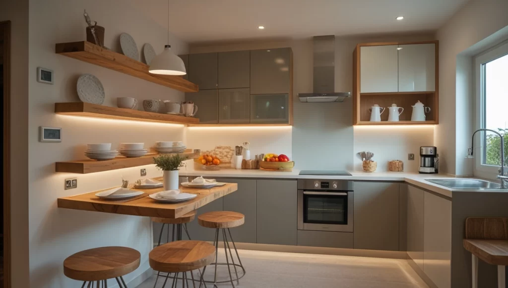 Almacenamiento de tazas y platos en cocina escandinava