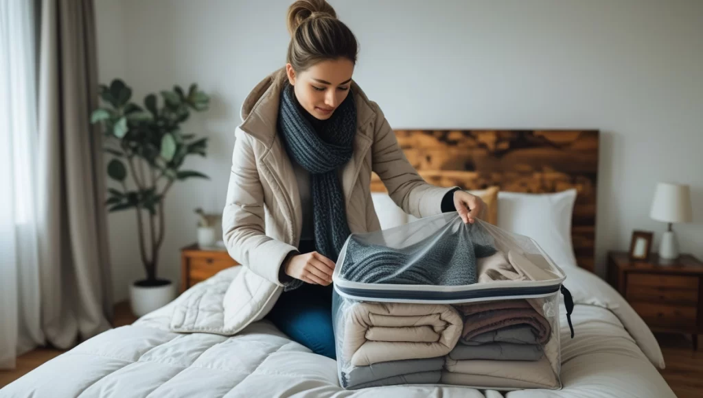 Mujer usando una bolsa de vacio