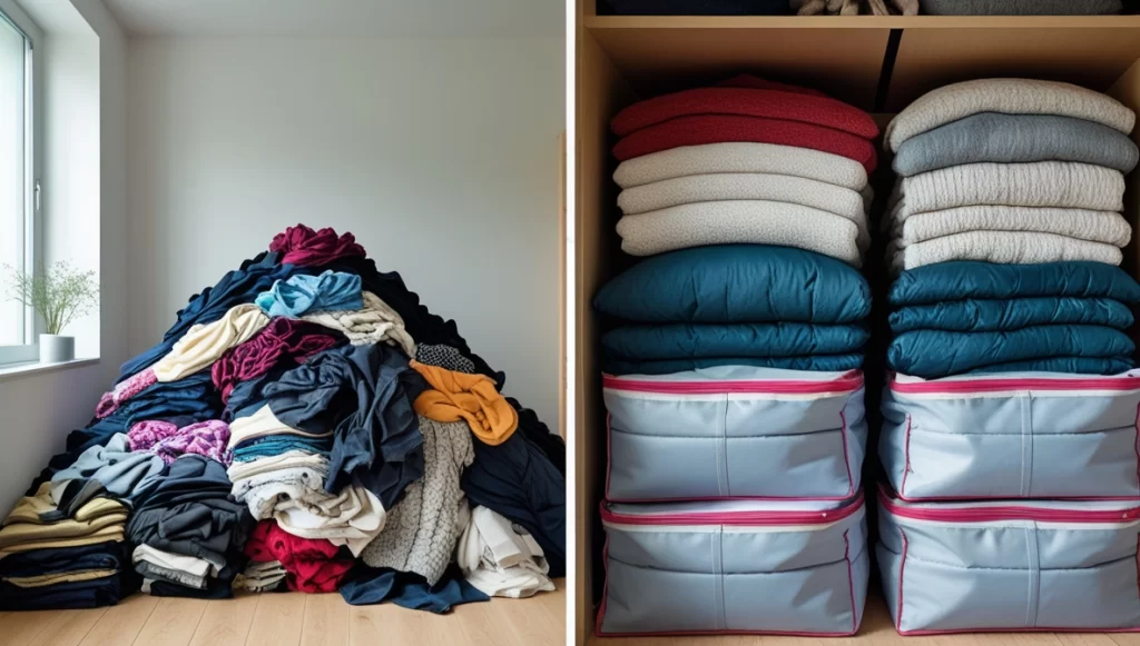 Ropa almacenada en bolsa de vacio