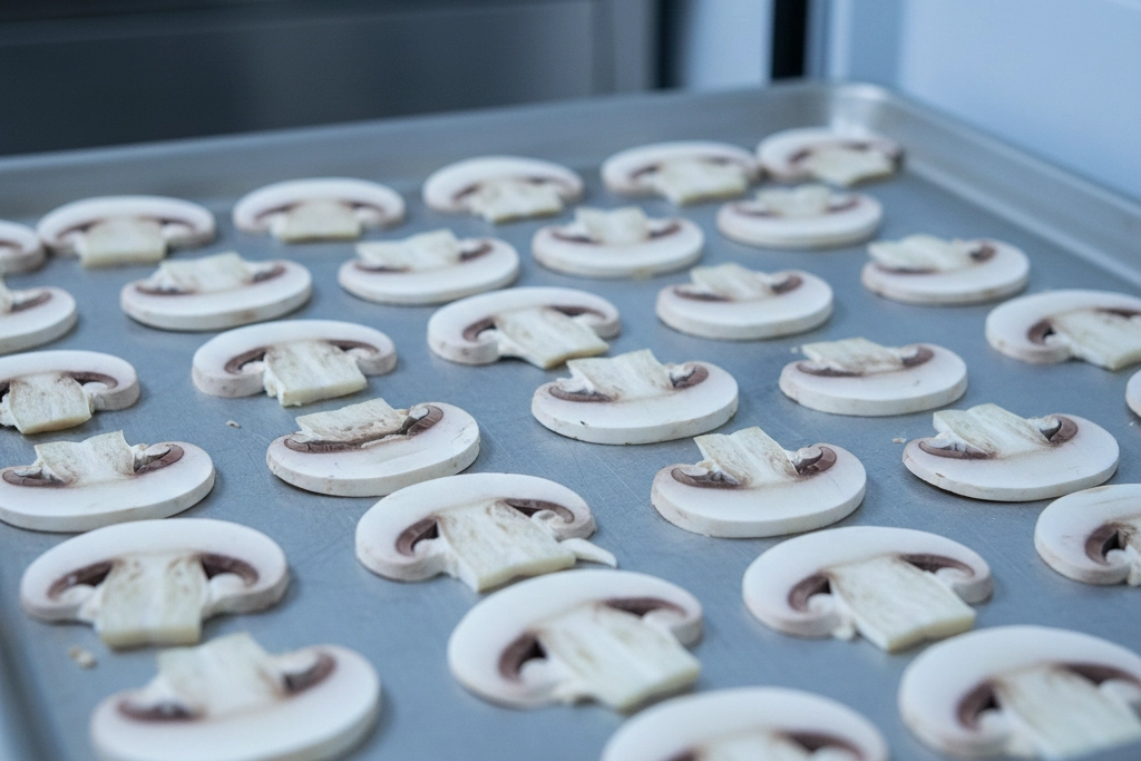 Champiñones cortados para congelar